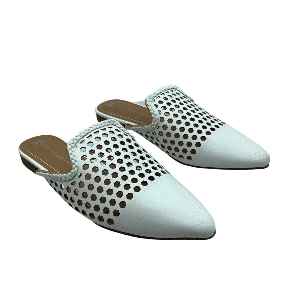 Big Buddha Woven Mule Slides Women Sz 7‎ White Faux Vegan Leather Prairiecore